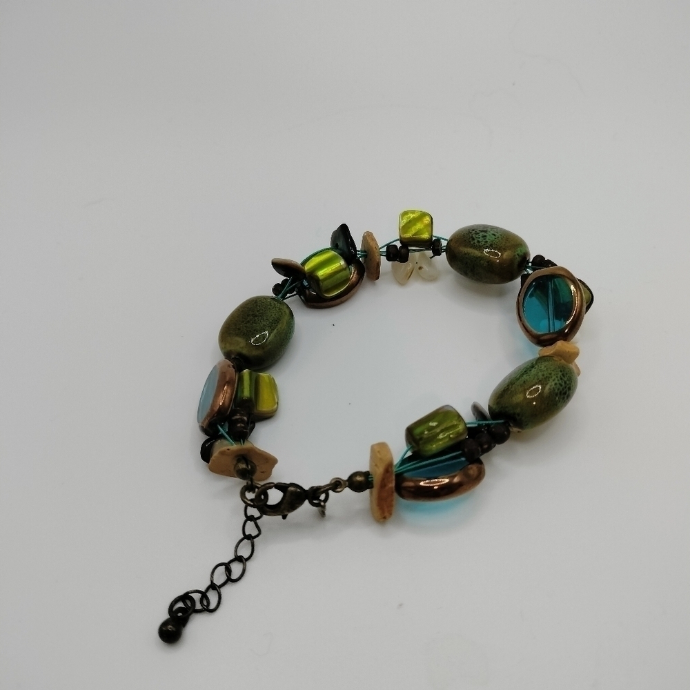 7" Premier Designs Green Earth Gold Tone Fashion Statement Bracelet - Picture 2 of 7